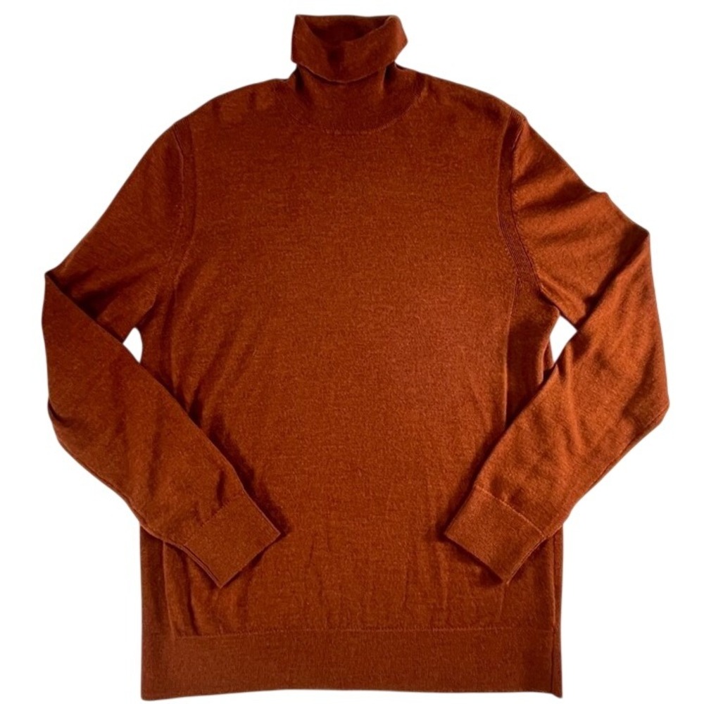 Express Merino Wool Turtleneck Sweater L Rust Brown Minimalist Fall